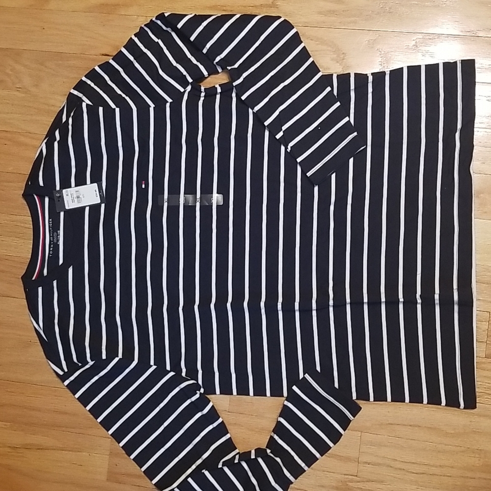 Tommy Hilfiger Shirt Mens XL Long Sleeve Navy Stripe T-shirt - New with tag